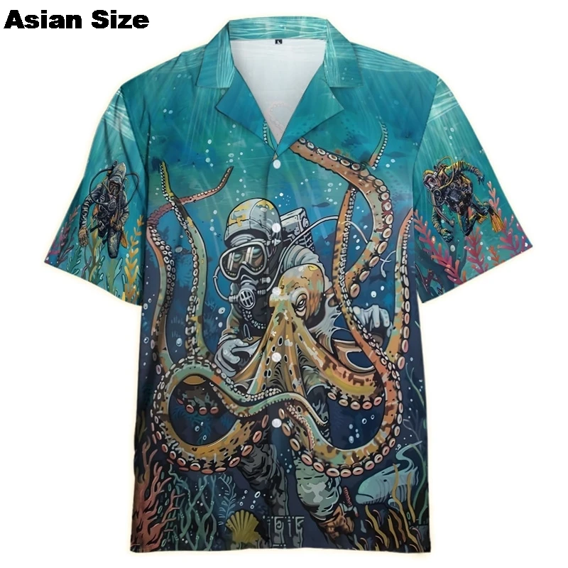 Scuba Diving Ocean 3D Printed Hawaiian Custom Name Beach Shirts Mens Summer Hawaii Short Sleeve Male Lapel Tshirt Female Tops