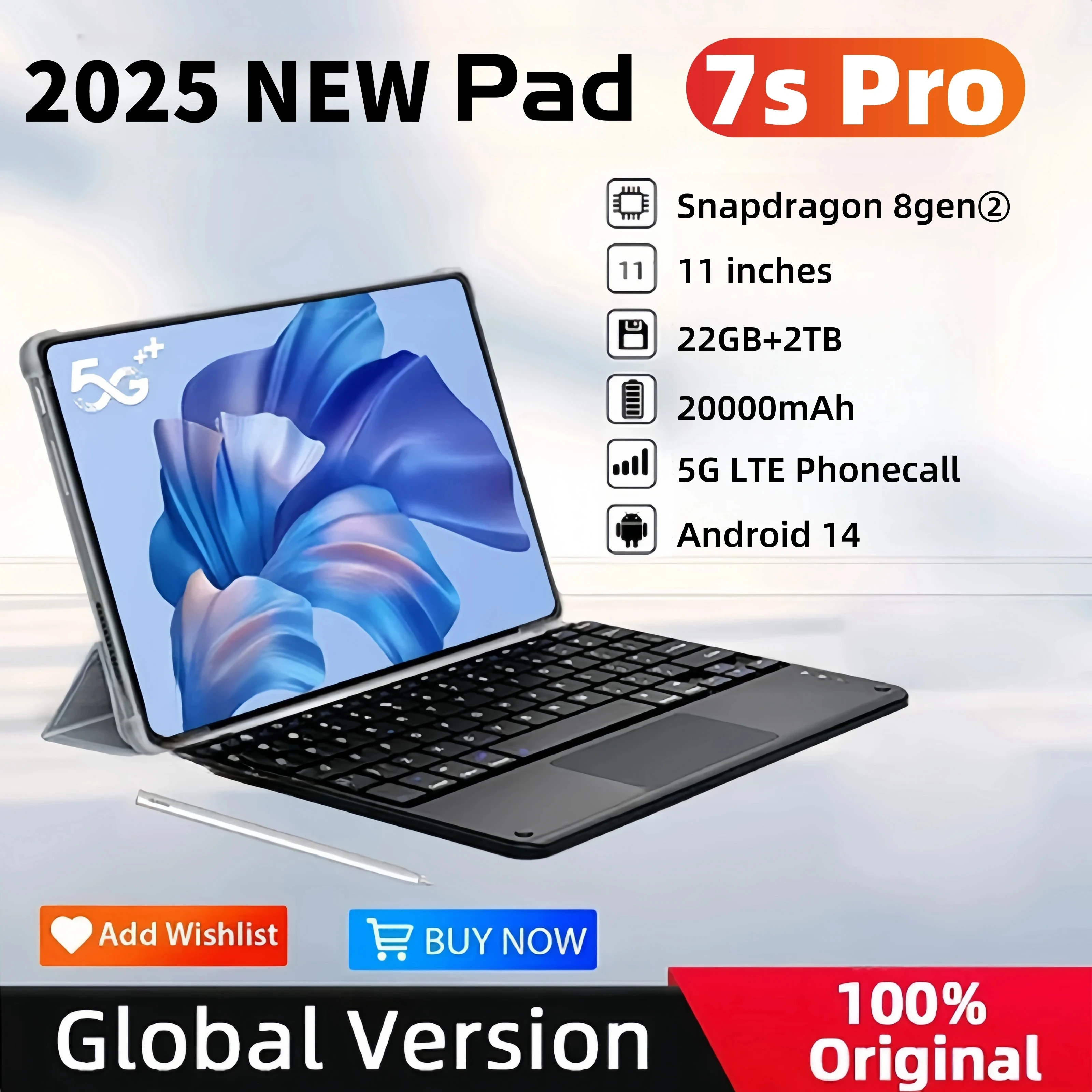 Global Version Original Pad 7S Pro Tablet Android 14 Snapdragon8 gen2 16GB 1TB Dual SIM  WiFi GPS Bluetooth 5G Network Tablet PC