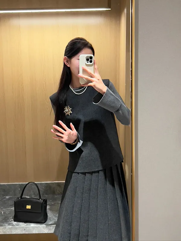 

plus Size Women's Faion Set Vest Top f Skirt Tee Piece Spring New Sle Comfortable Warm High Waist Pure Color Design