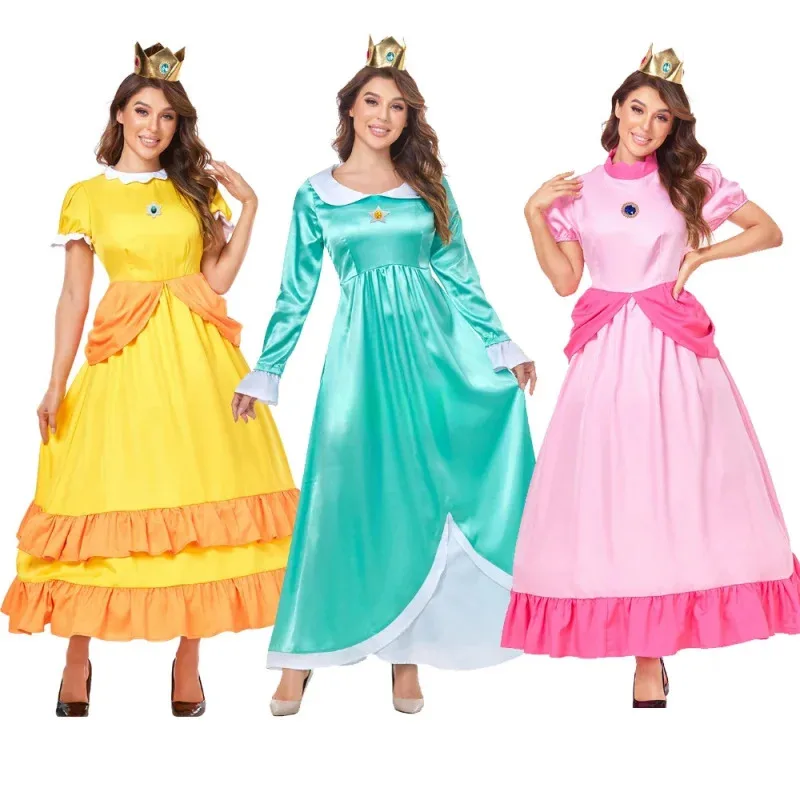 

Women Princess Cosplay Costume Galaxy Rosalina Blue Pink Yellow Dress Peach Fancy Cos Halloween Masquerade Dress Up Y7I19QR7