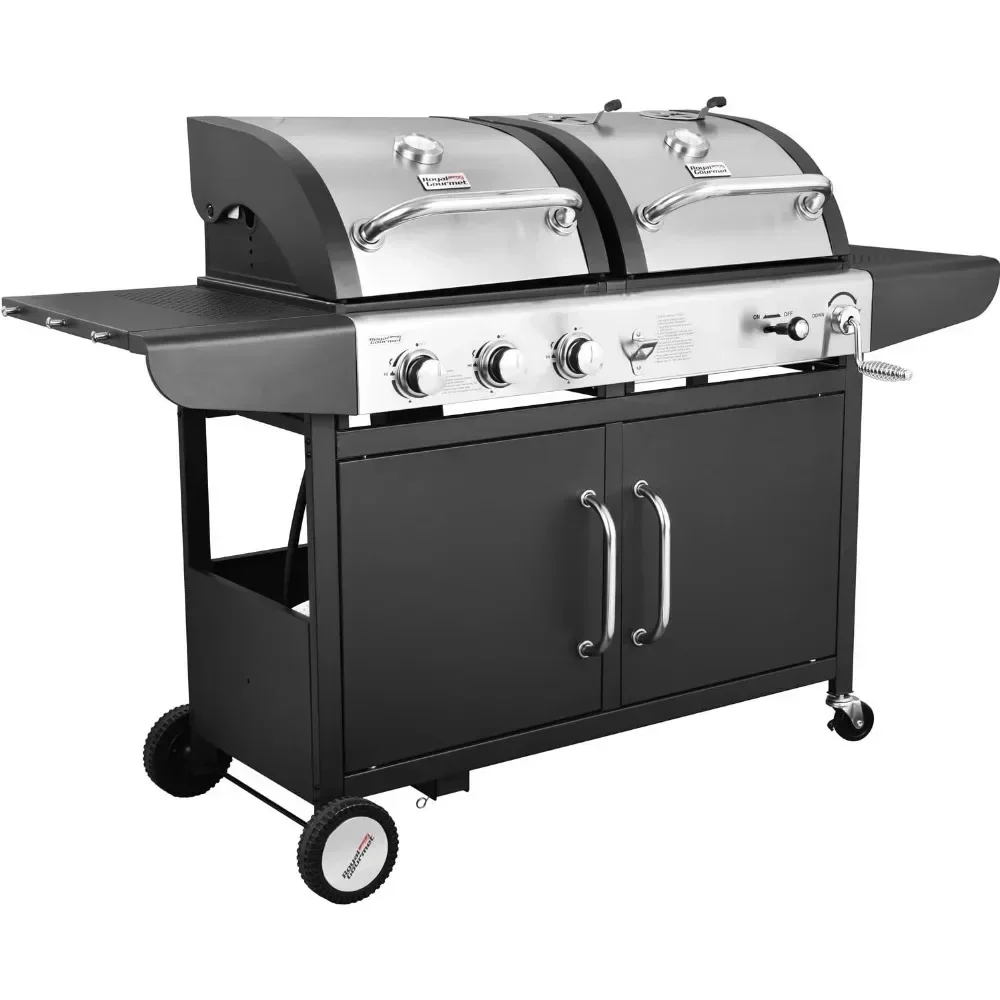 

3-Burner Cabinet Gas Grill and Charcoal Combo, Black,3 Stainless Steel Burners Are