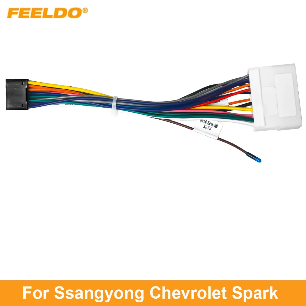 

FEELDO 1PC Car Audio Radio 16PIN Wiring Harness Adaptor For Ssangyong Chevrolet Spark Power Calbe Plug Head Unit Harness