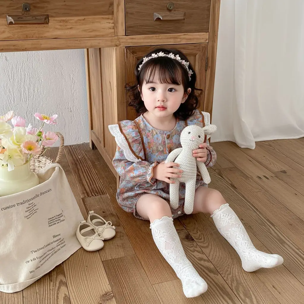 2026 Spring Korean Version Baby Long Sleeved Floral Print Romper Western Style Baby Girl Jumpsuit with Outdoor Fart Clothes