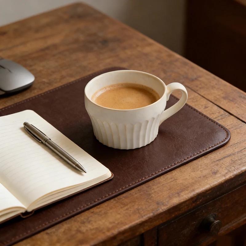 

350ml Japanese Retro Vertical Grain Ceramic mug Creative Coffee cup Handmade Breakfast Oatmeal Cup Home office Tea Cup Drinkware