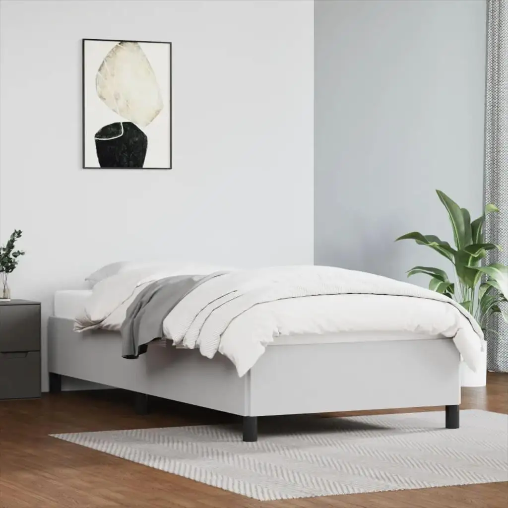 White Twin XL Bed Frame 39.4x79.9 - Faux Leather Design, No Mattress Included