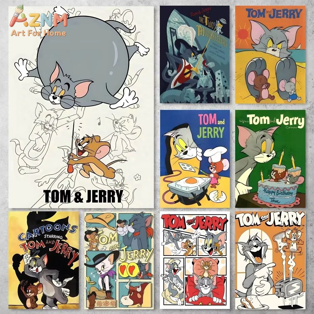 1 Stück, Curtoon Classic T-tom und J-jerry Anime-Poster, HD-Heimdekoration, klebrige Wanddekoration, wasserfest, für Zuhause, Wohnzimmer, Bar, ästhetische Dekoration