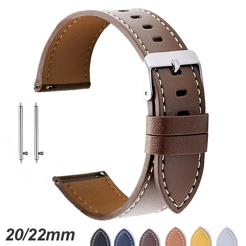 20mm 22mm Leather Watchband for Rolex Universal Wrist Strap for Samsung Galaxy Watch Quick Release Wrist Belt for Seiko Bracelet