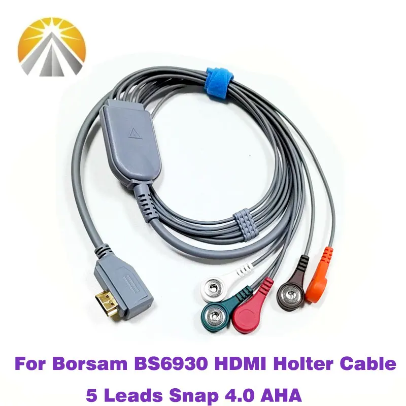 

Кабель для ЭКГ-холтера, совместимый с Holter Borsam BS6930 CV200 CV1200 ECHO60, 5 или 10 отведений с креплением Snap 4.0 типа AHA