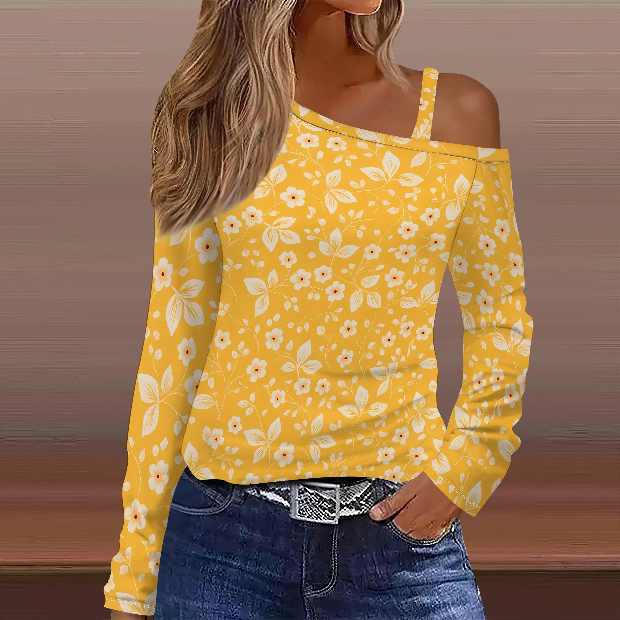 Camicetta girocollo a maniche lunghe Estate Casual Boho Chic Top a tunica in cotone e lino con stampa floreale