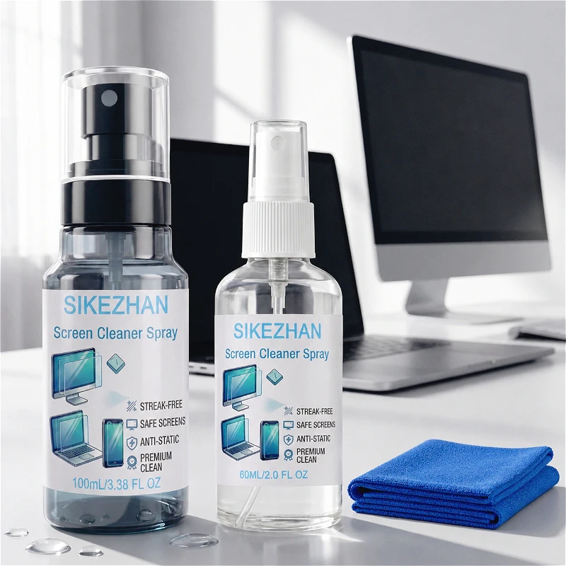 Safe Screen Cleaning Spray & Microfiber Cloth Set, Gentle Anti-Static Formula for Laptop TV Phone Monitor, Residue-Free Shine