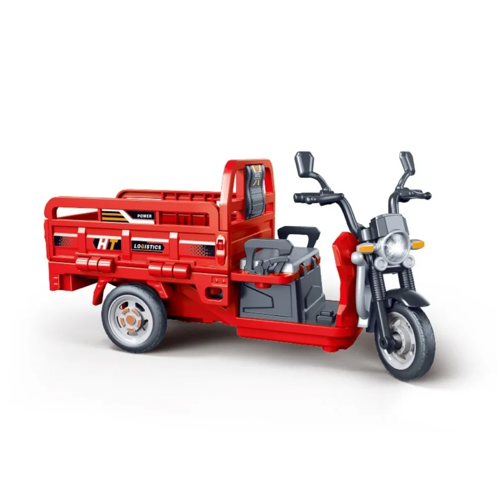 Model rowerka trójkołowego z dźwiękiem i światłem, kierunkowskazami na przednim koście, mechanizmem inercyjnym, rowerka inercyjnego, plastikowy model miniatury z napędem pull-back.