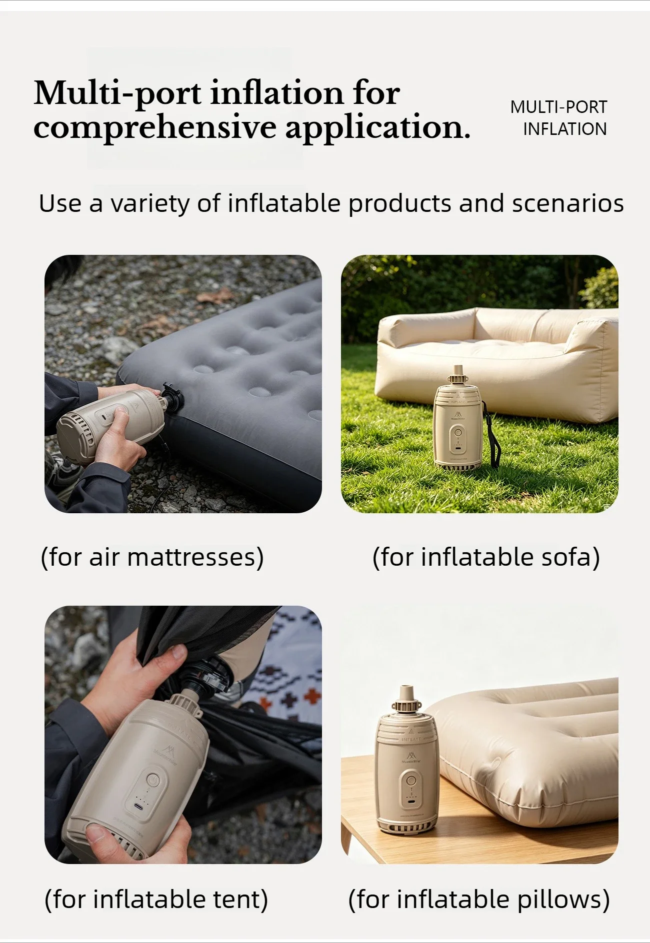 Mountainhiker Neue Tragbare Luftpumpe USB-Aufladbarer Inflator Geeignet für Campingzelte Luftmatratzen Pool-Schwimmhilfen – Detail 11