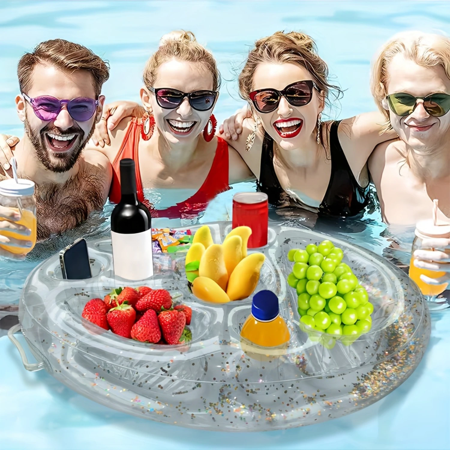 

Sparkling Inflatable Drink Holder - Transparent Floating Beverage Tray For Pool Parties & Water Events, Pvc Drink Dispenser For