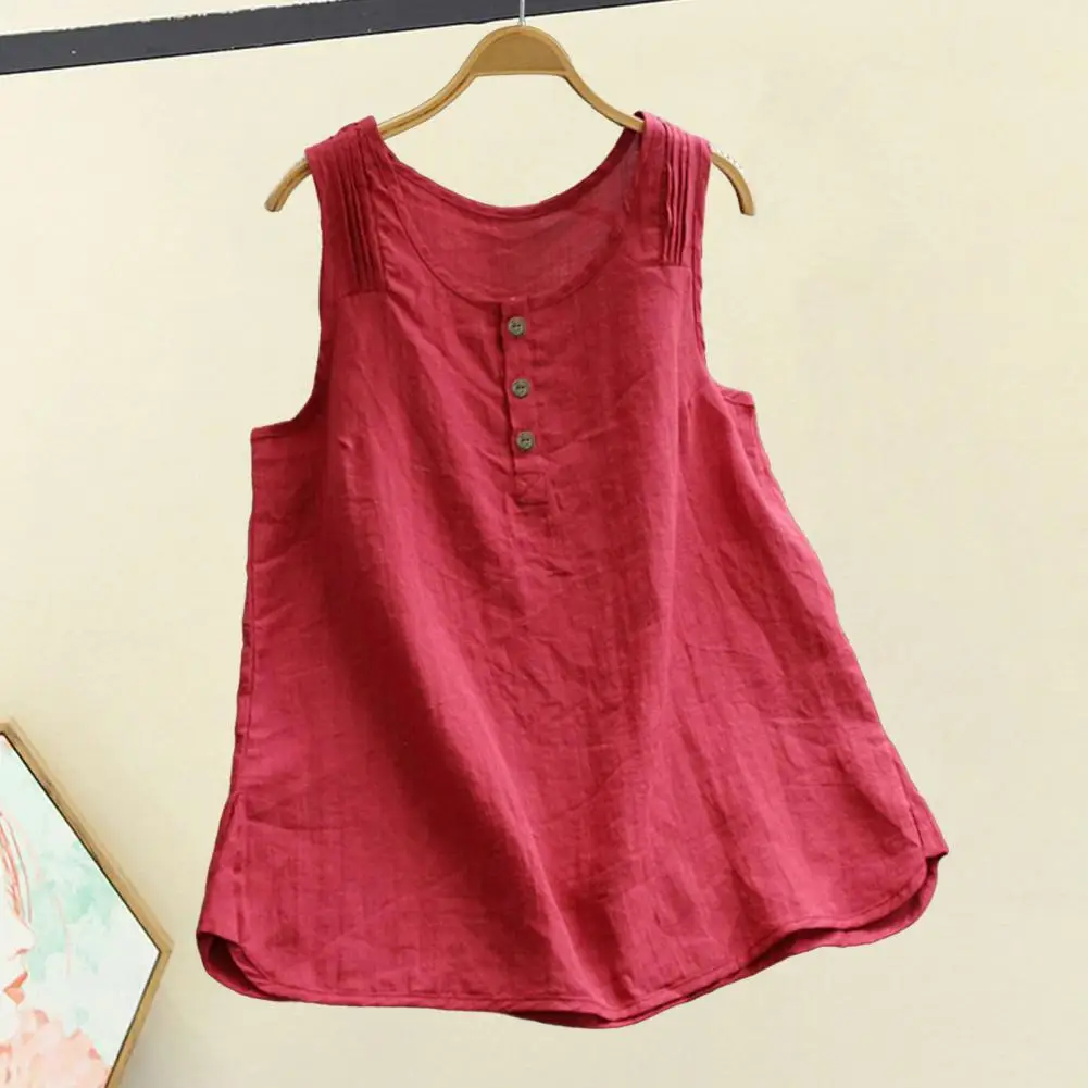 Elastic Women Top Women Vest Summer Tank Tops for Women Round Neck Camisole with Buttons Decor Loose Fit Cotton Blend for Wear