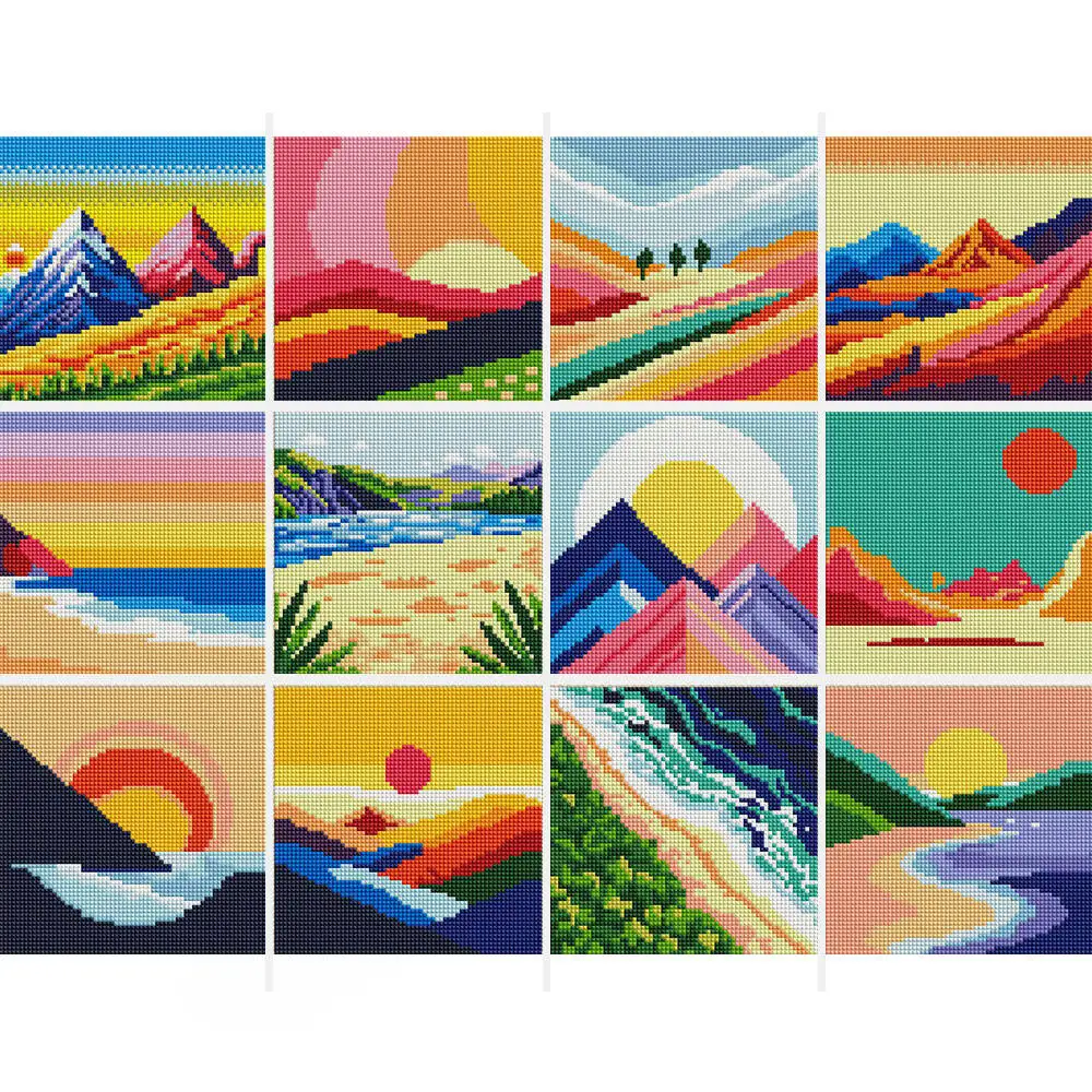

Evershine New Arrival 12pcs Mini Diamond Painting Mountain Landscape DIY Full Round Diamond Mosaic Seaside Needlework Sunset