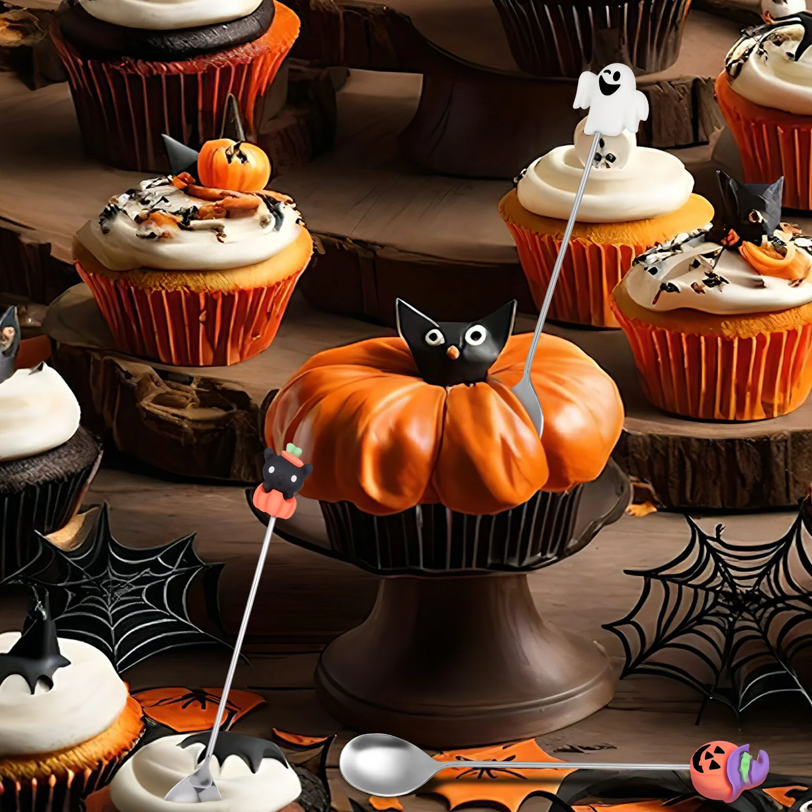 

6Pcs Halloween Dessert Spoons Stainless Steel Cake Spoons Holiday Style Multipurpose Tableware Multipurpose Spoon