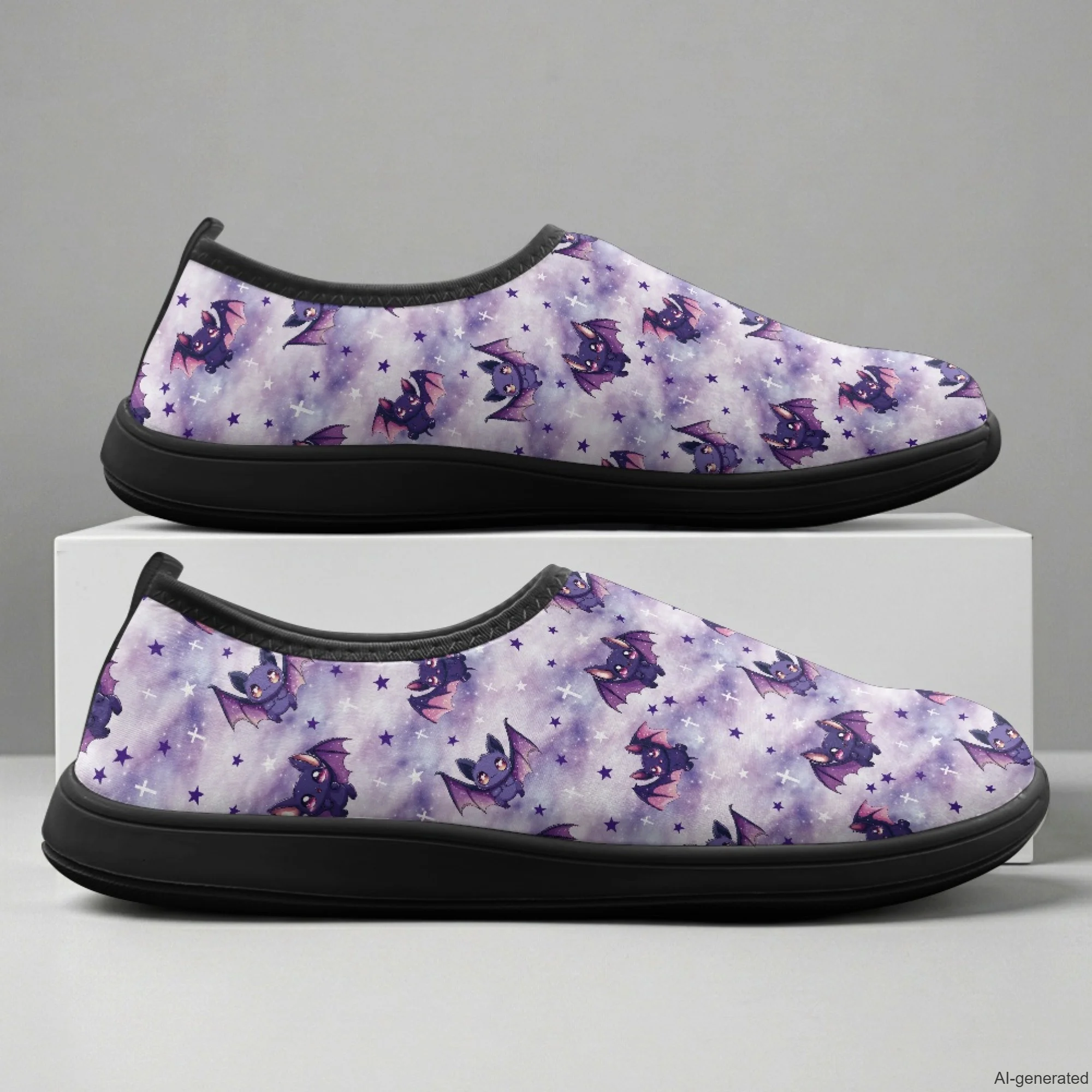 XIXIRIMIDO Slip-on Wide-toed Shoes Nurse Shoes Woman Hospital Nurse Work Shoes White Non-slip Nursing Shoes Halloween Bat 36-46