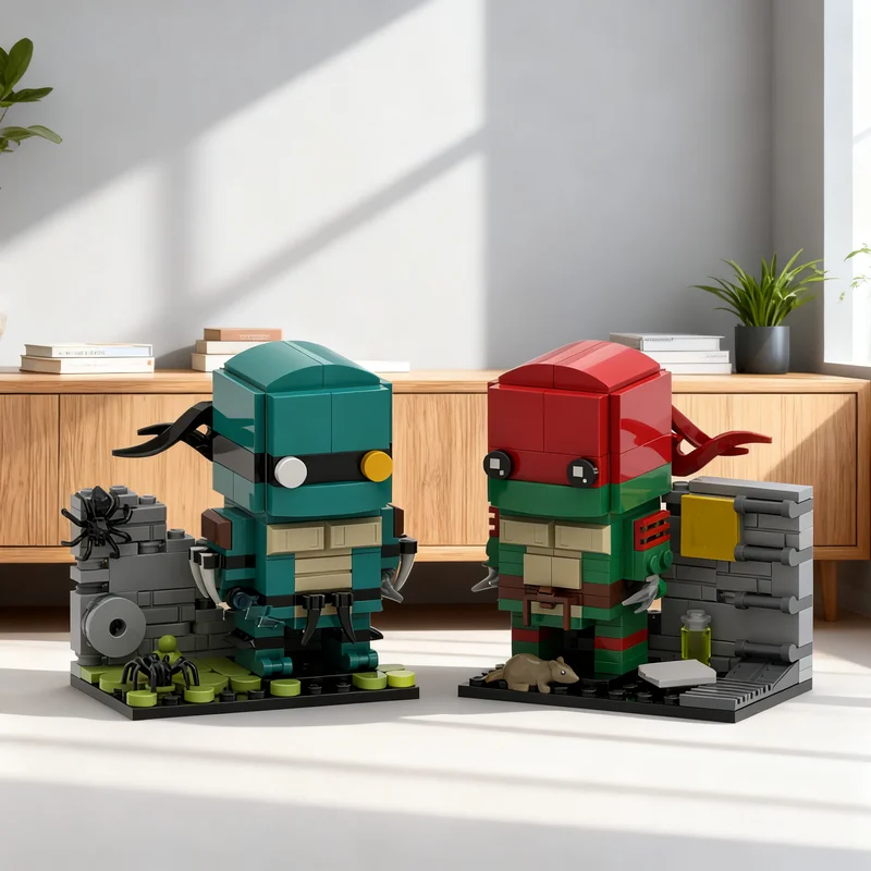 334pcs MOC Ninjia Turtles TMNT - 4 - BrickHeadz Raphael + Slash Model Toy Building Blocks Construction Christmas Gift Art 3D