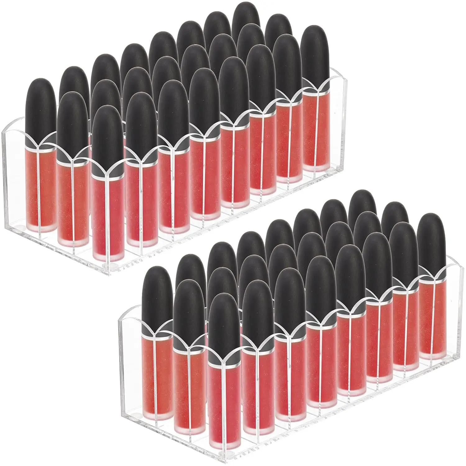 2 Pack Lip Gloss Holder Organizer, 24 Spaces Acrylic Lip Gloss & Makeup Holder, Lipgloss Display Case for Tall Products