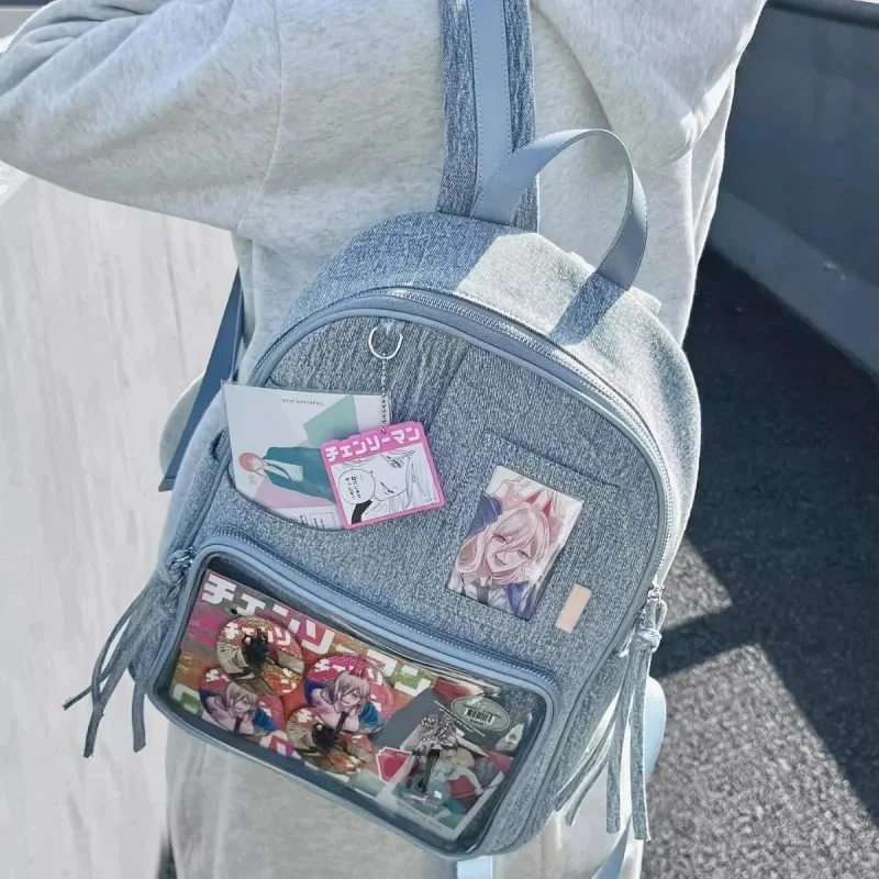 JIAERDI Harajuku Ita Bag Denim Blue Display zaini per le donne borsa da scuola per ragazze adolescenti popolare zaino trasparente Mochila