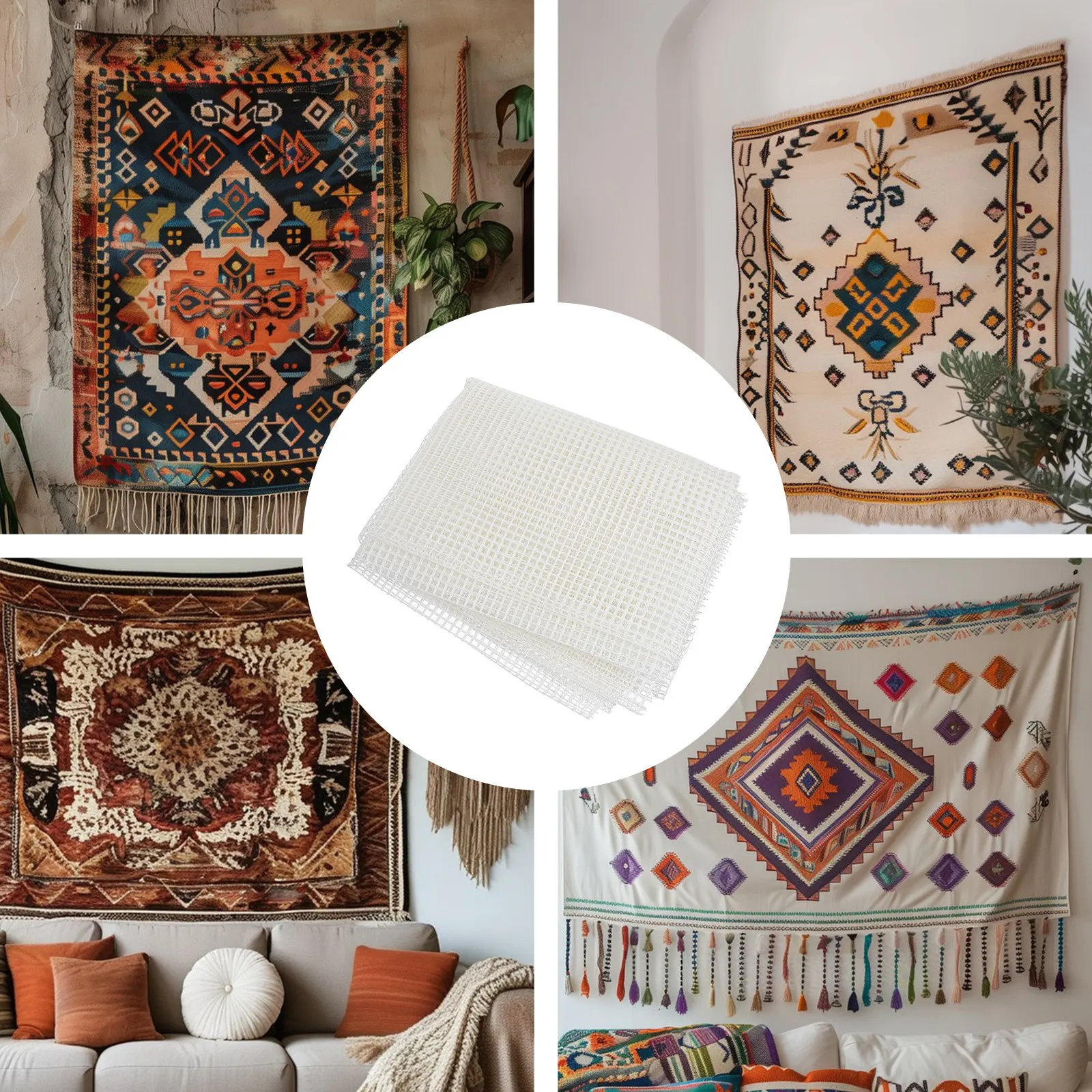 1Set Rug Hooking Mesh Canvas Latch Hook Tool Plastic Mesh Canvas Sheet DIY Carpet Tapestry Wall Art Craft Supplies Kit view 3