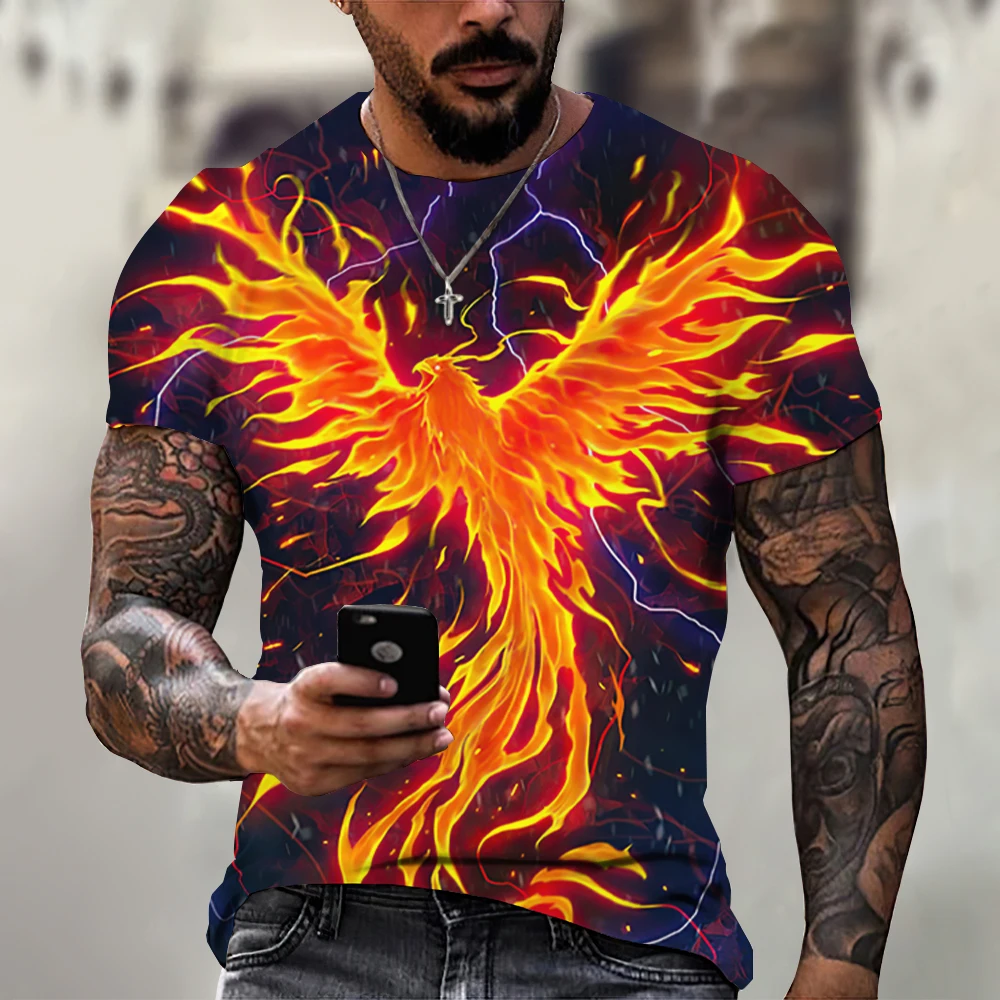 T-shirt da uomo estive 3d Phoenix Print Graphic manica corta top Fashion Hip Hop Tees maglietta oversize da uomo abbigliamento Vintage da uomo