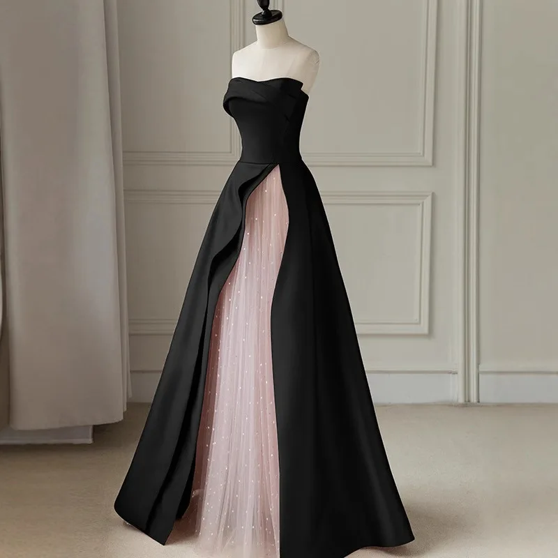 Vestido de noche sin tirantes rosa de moda 2025, nuevo compromiso nupcial, vestido de brindis de boda, vestido largo sin mangas para presentador de banquete