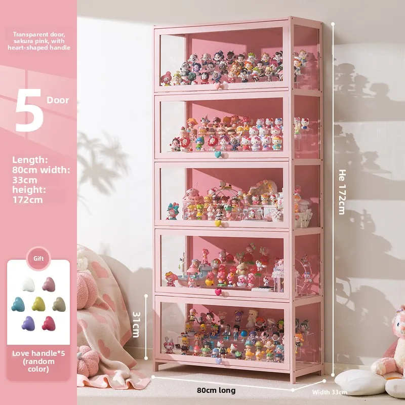 

Stable Pink Glass Door Display Cabinet Dust-proof Display Cabinet Locker Display Figure Cabinet