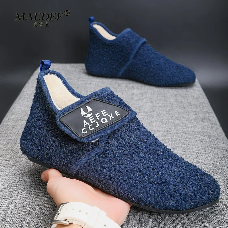 MAEDEF Fashion Shoes for Men Winter Warm Male Cotton Shoes Anti-Slip Outdoor Walking Shoe Indoor Soft Home Casual Flat Man Shoes