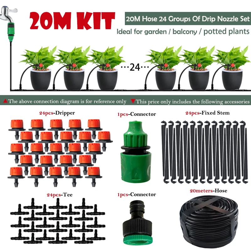 

5-40M Kits-DIY Irrigation System With Adjustable Nozzle Automatic Micro Irrigation Tubing Kits Water-Saving Sprinkler System