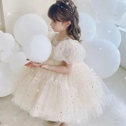 Toddler Girls Summer Dress for Kids Princess Birthday Party Gown Sequin Puff Sleeve Mesh Tutu Wedding Baptism Dresses 1-5 Yrs