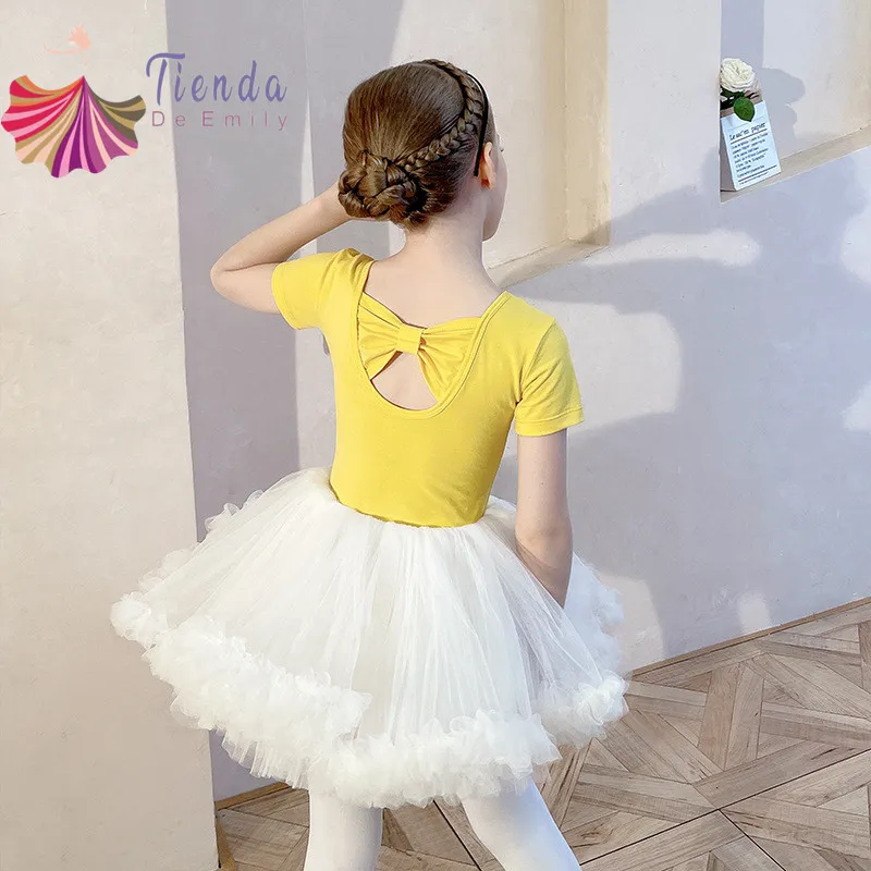 Meninas ballet vestido crianças treinamento saia crianças traje collant para ginástica tutu clássica roupas de dança manga curta verão