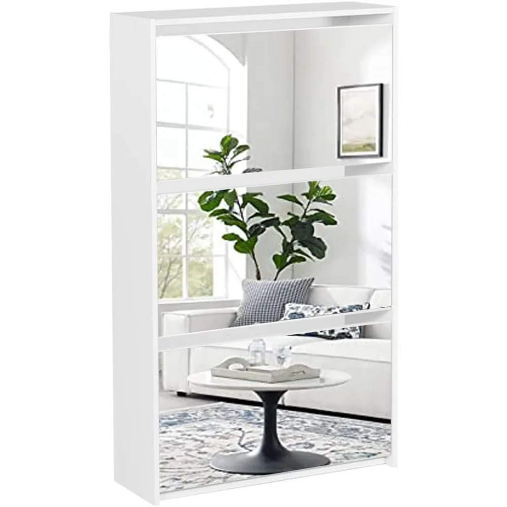 

Shoe Cabinet for Entryway, Shoe Storage Cabinet with 3 Flip Drawers, Narrow Shoe Rack for Front Door Entrance, Mirror White