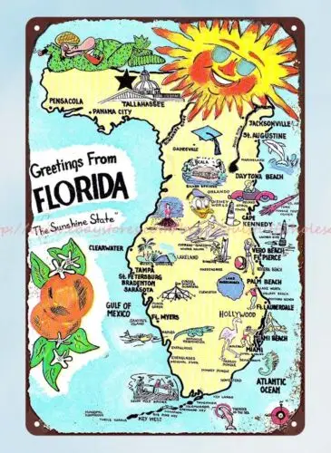 Florida State Greetings metal tin sign service pub studio plaques