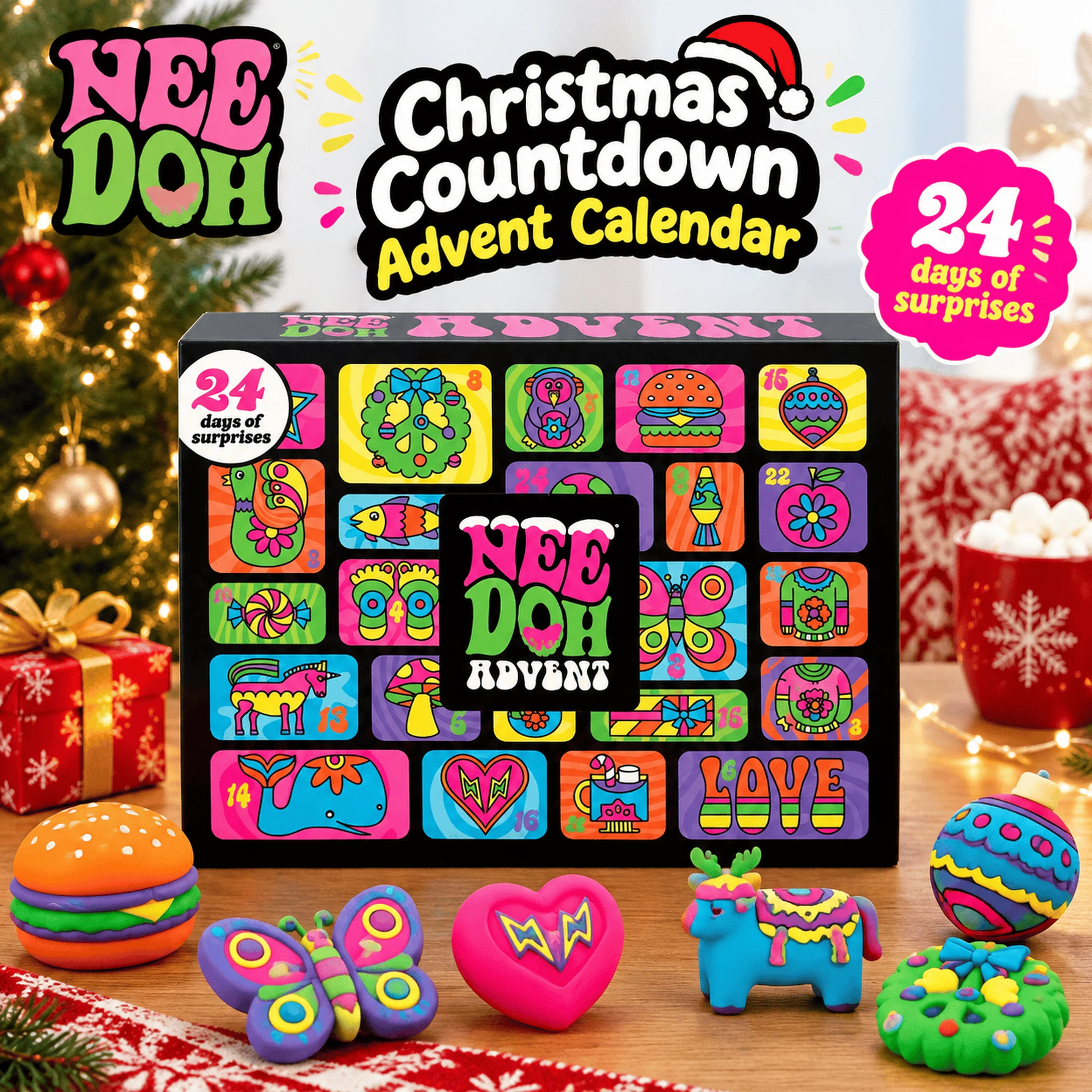 New Year Present 2026 NeeDoh Advent Calendar 3D PVC Christmas Countdown Surprise Gift, 24 Days Stress Relief Fidget Toy