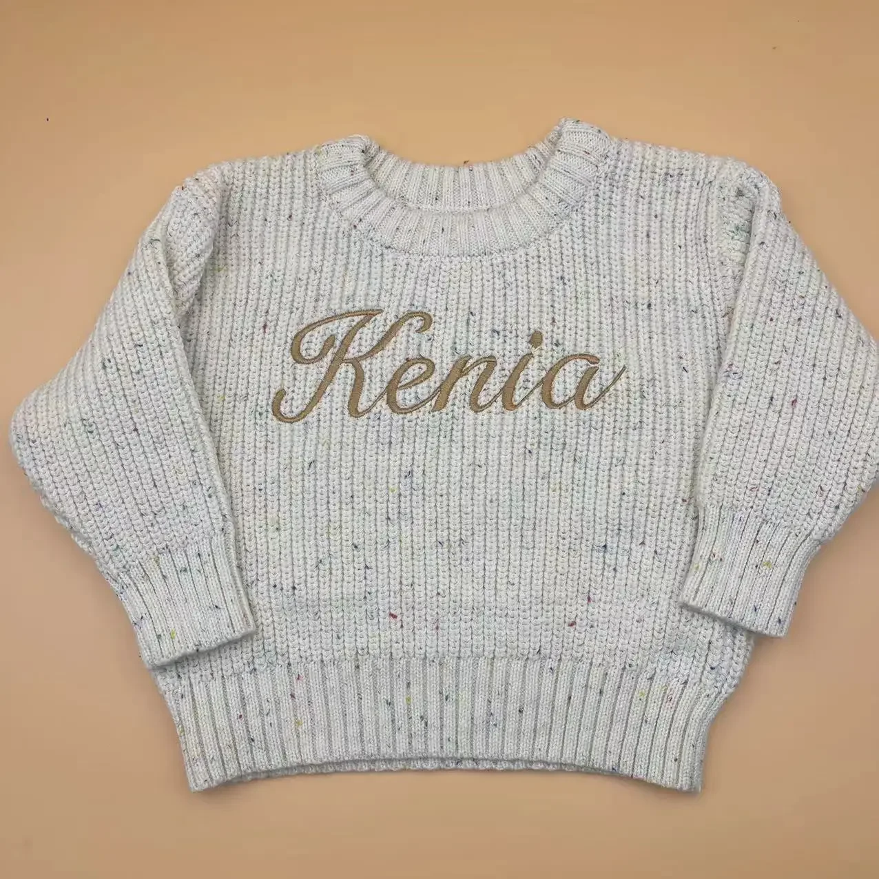 Personalized Name Newborn Baby Girl Boy Knitted Long Sleeve Autumn Winter Sweater Solid Loose Pullover Casual Tops Kids Clothes