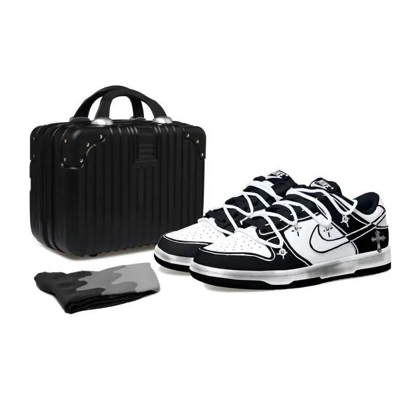 

[Custom 2D cross-shaped female S-BOX]Nike Dunk Skateboard Shoes Women's Low-Top Black White