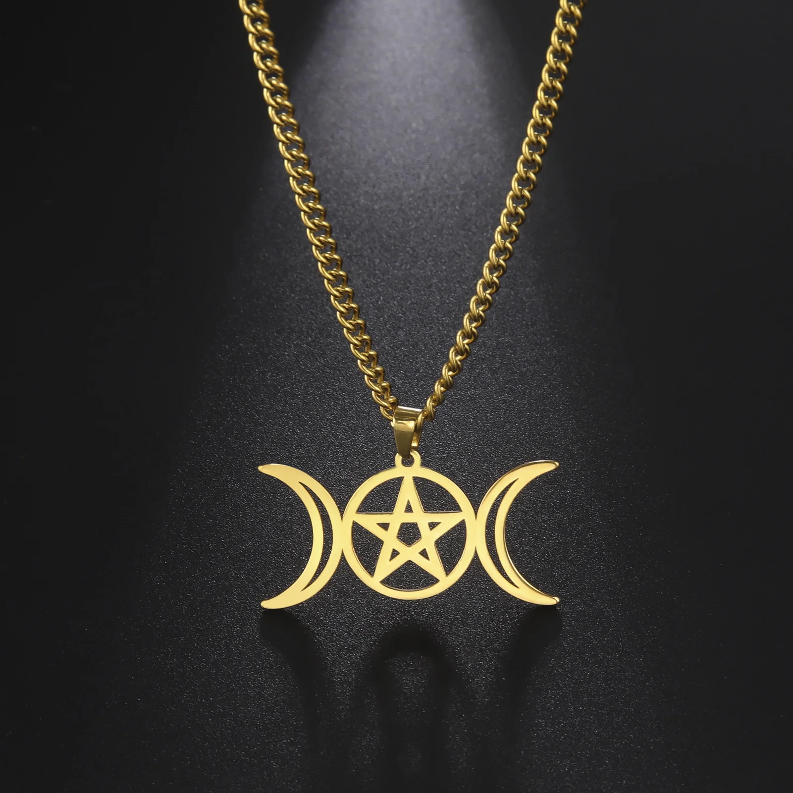 Kkjoy Stianless Steel Triquetra Moon Necklace Wiccan Triple Goddess Pentacle Pentagram Necklace Religious Amulet Chock Jewelry