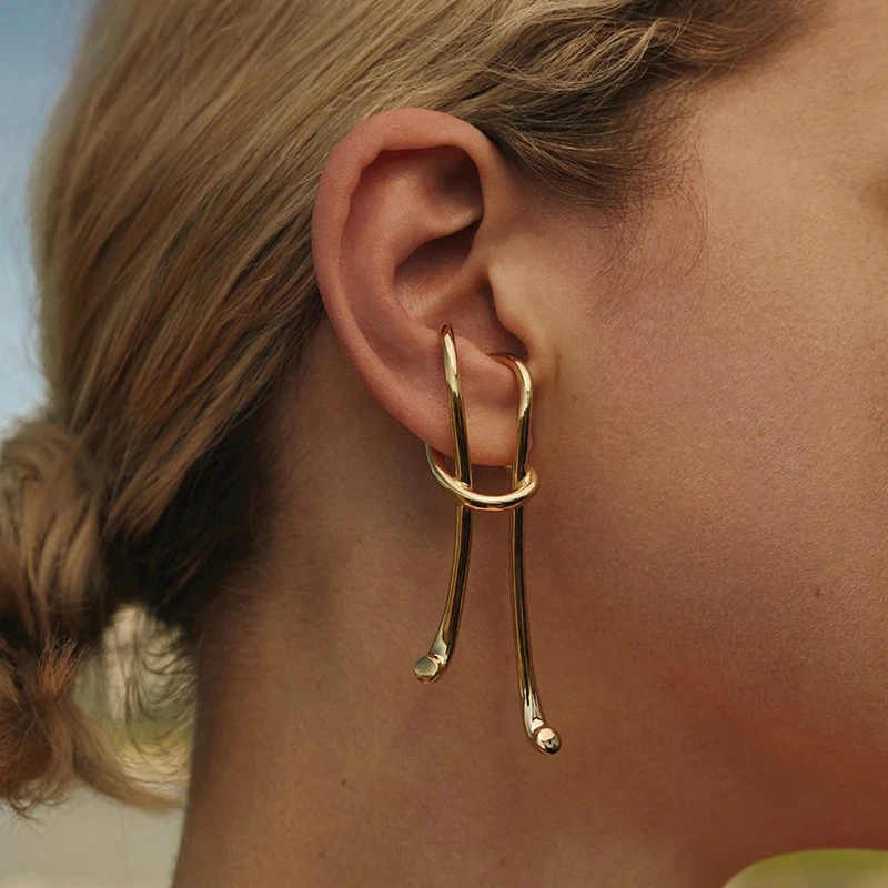 Vintage Gold Color Long Ear Cuffs Non-perforated Irregular Ears Clip Earrings For Women Men Fake Cartilage Earhook Jewelry Gift