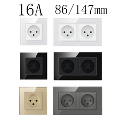 16A Israel Wall Power Socket 1 2 Outlets 2000W 86 146mm Israelites Plug Crystal Glass Panel Black White Electrical Outlet Home