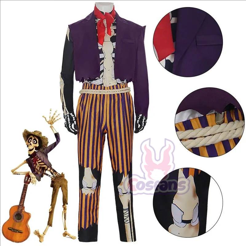 Anime Hector Rivera Cosplay Costume 2024 Halloween Cosplay Coco Suit Skeleton cosplay Clothing Great-grandfather Outfits Man Cos