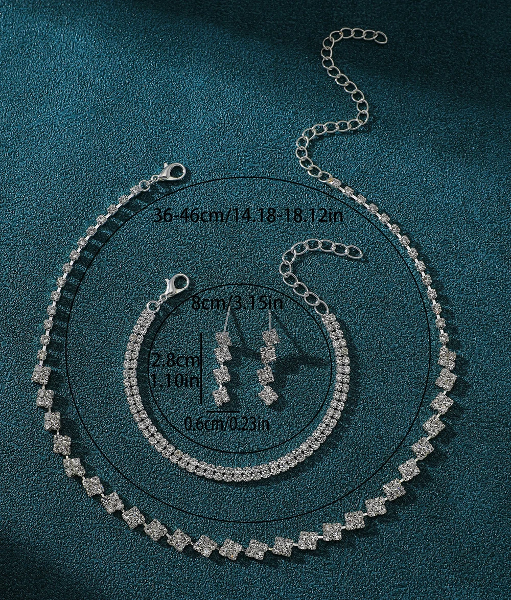 Серебряный свадебный комплект украшений с ожерельем, сережками и браслетом со стразами — коллекция для свадьбы и вечеринок