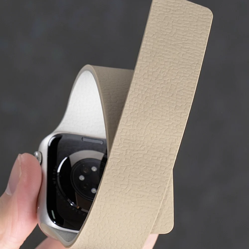Magnetic Silicone Watch Band For Apple Watch Series 11 10 9 Sport Strap Soft Litchi Pattern Replacement Wristband Bracelet