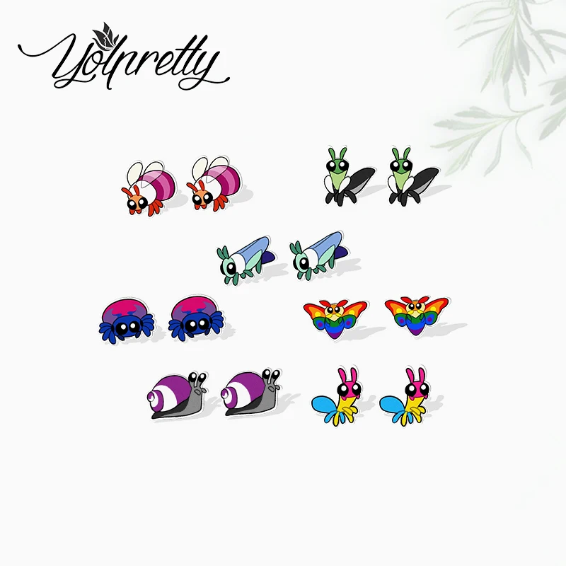 2022 New Arrival Fashion Pride Insects Butterfly Snail Worm Epoxy Stud Earrings Handcraft Acrylic Resin Earrings