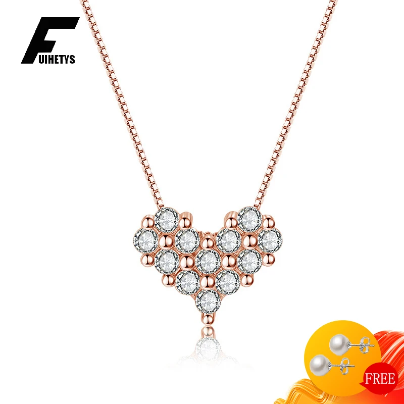 Charm Necklace 925 Silver Jewelry for Women Heart Shaped Zircon Gemstone Pendant Ornaments Wedding Engagement Party Promise Gift