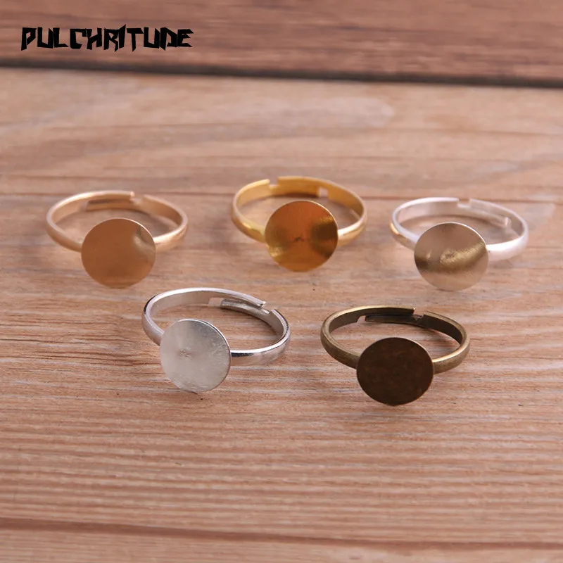 10pcs/lot Fashion Simple 5 Color 10mm Adjustable Ring Bases Cabochon Blank DIY Rings