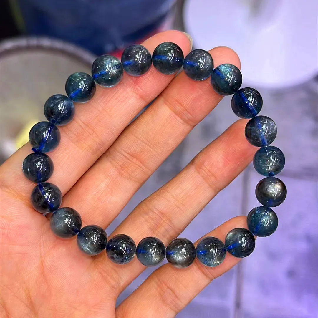 

Natural Dark Blue Aquamarine Round Beads Bracelet 8.5mm Jewelry Women Men Brazil Stretch Blue Aquamarine Jewelry AAAAA