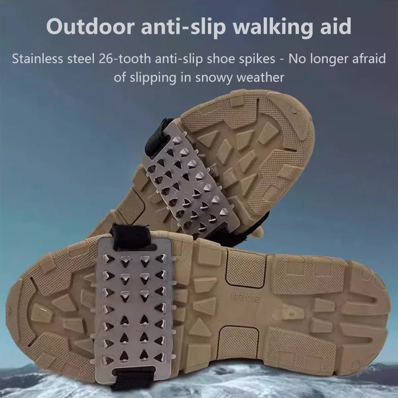 26 Teeth Stainless Steel Snow Ice Cleats Traction Crampons Anti Slip Shoe Spikes Grips for Boots Winter Walking Hiking Climbing