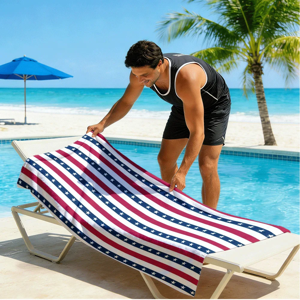 American Flag Stripe Star Pattern High-Definition Digital Print Beach Towel | Quick-Dry Microfiber, Suitable for Pool, Swimming