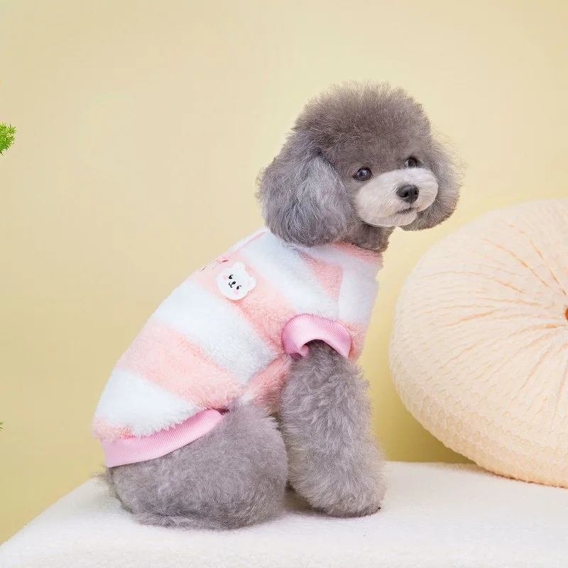 Hundekleidung Winter Gestreifter Herbst-Fleece-Hundemantel Warme Haustierweste Katzenbekleidung Chihuahua Französische Bulldogge Hundebekleidung Welpen-Pullover – Detail 11